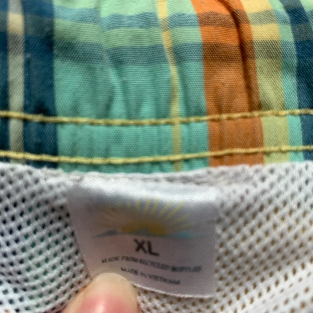 Faherty Men's Swim Trunks Yellow/Blue Plaid Size XL Mesh Lining Beach Vacation - Picture 5 of 7